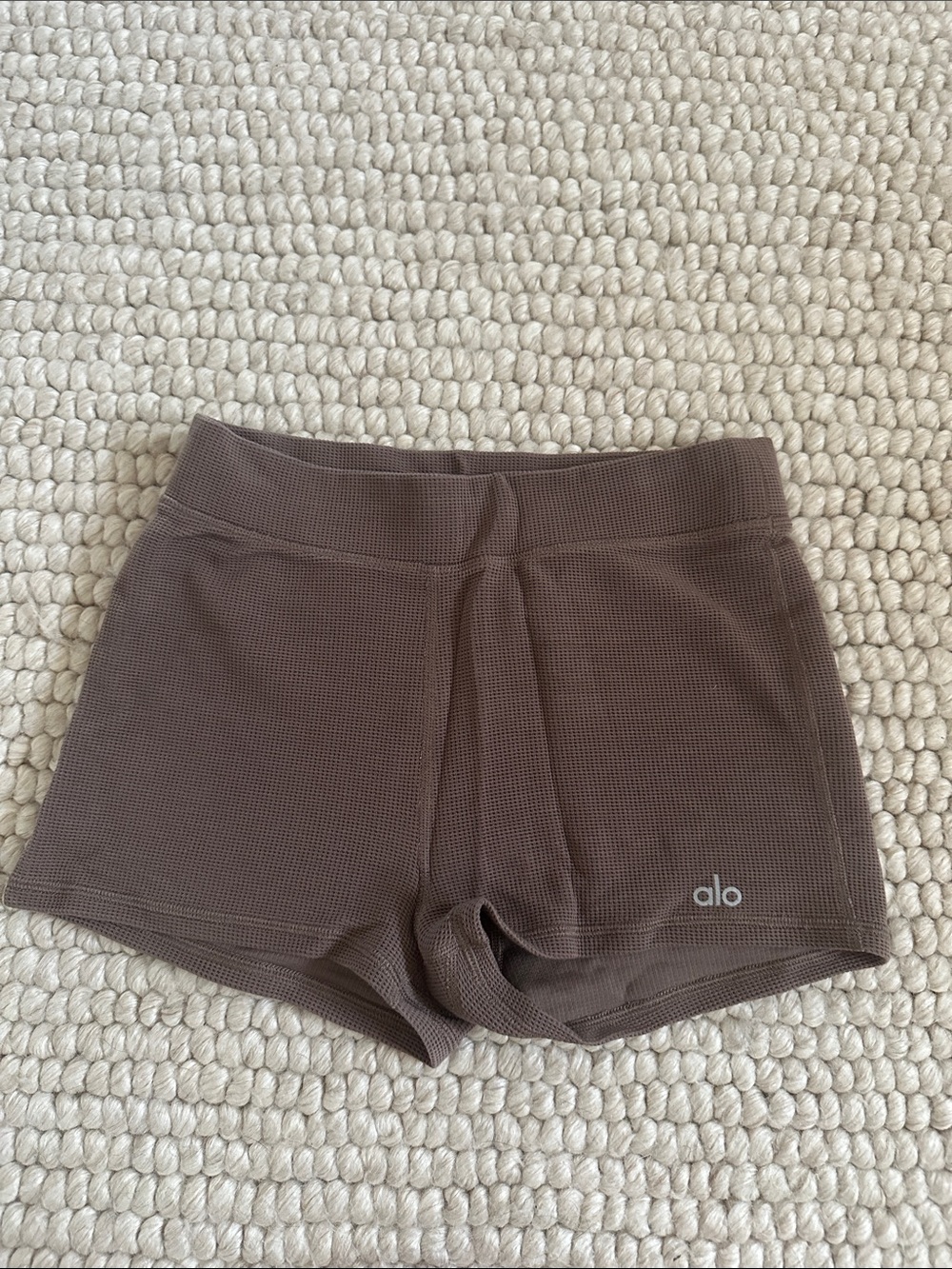 Alo Yoga Waffle Knit Lounge Short Taupe Brown High Waist Size S